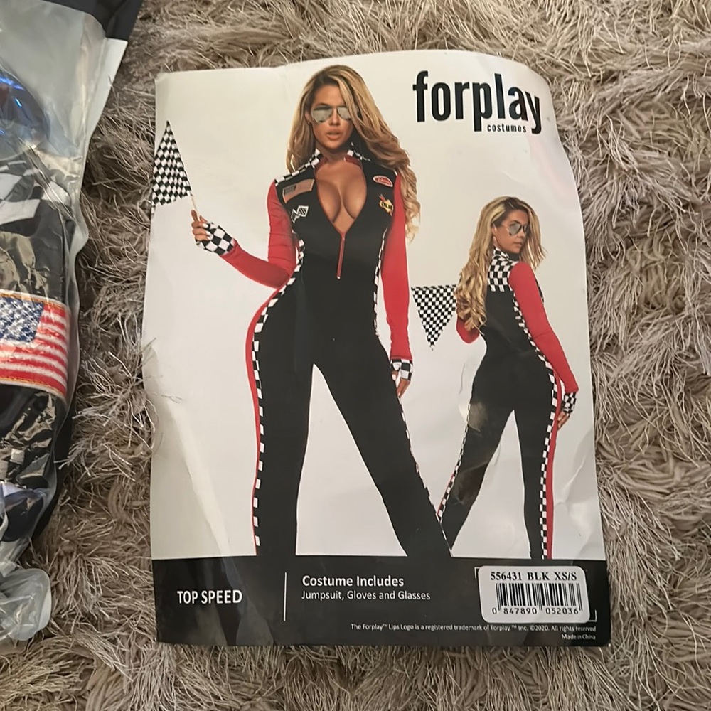 Womens Plunging Neck Sexy Race Car Driver Costume Black